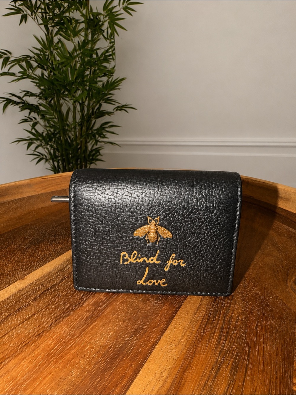 Gucci Black Textured Leather Wallet with Gold Snap— COA included